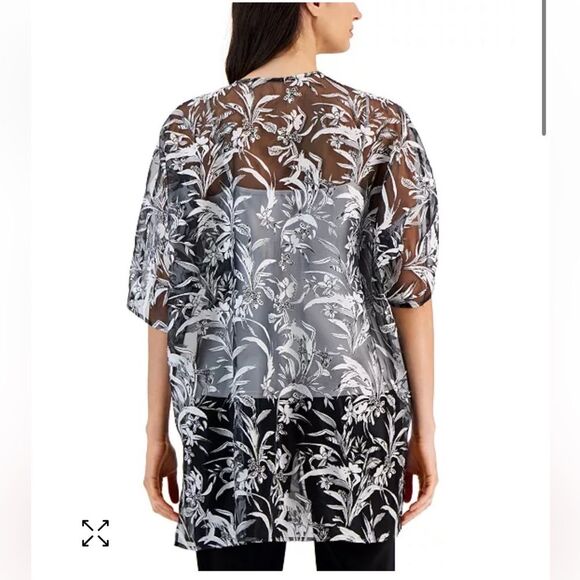 ANNE KLEIN Women's Oversized Sheer Open-Front Floral Cardigan Size S/M - Picture 2 of 10